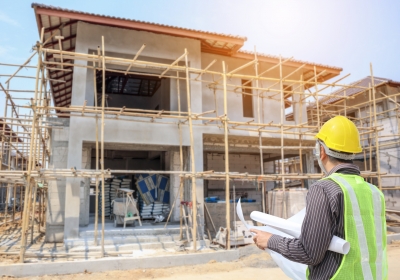 Professional engineer architect worker with protective helmet an